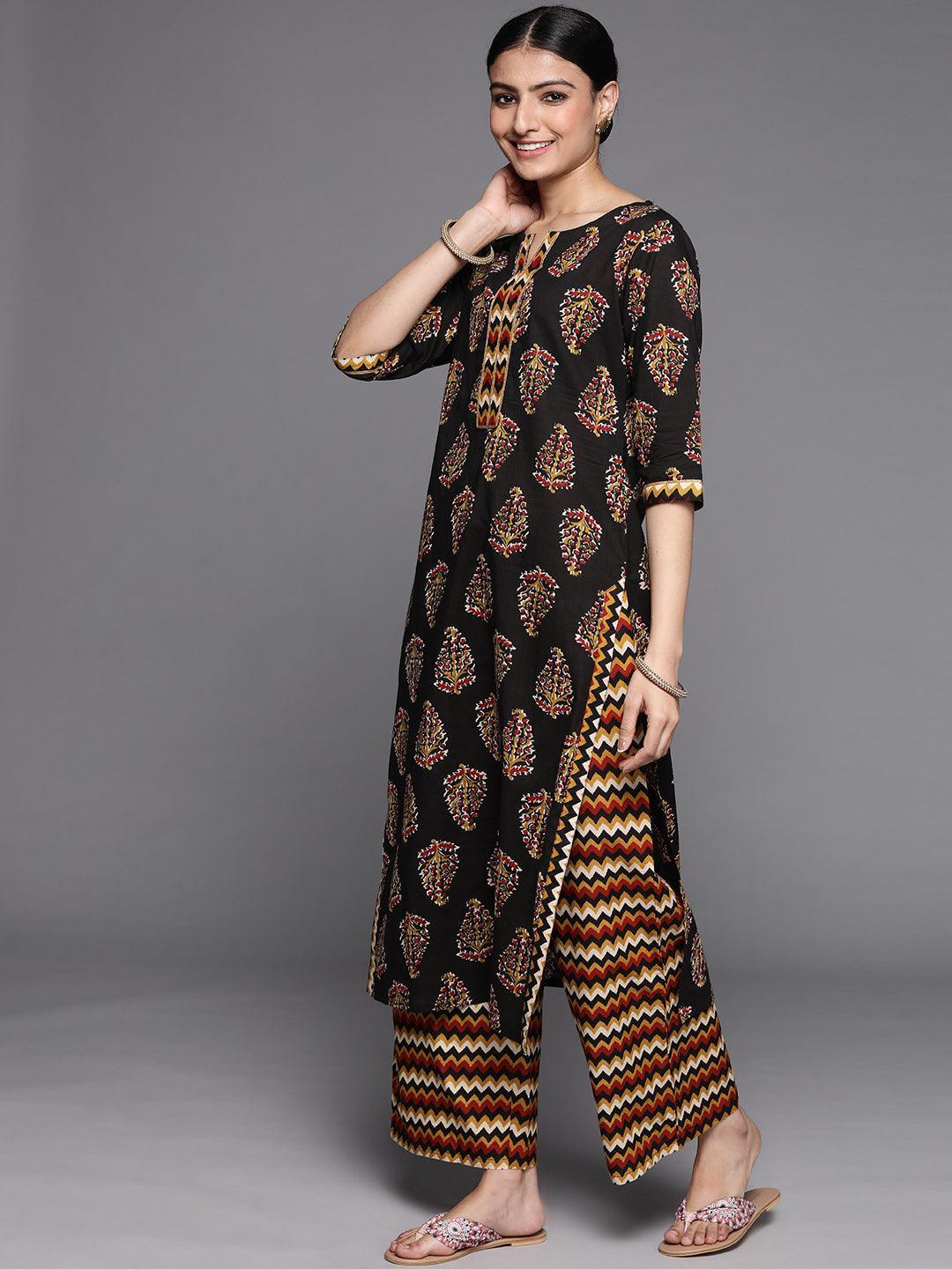 Black Printed Cotton Suit Set - ShopLibas