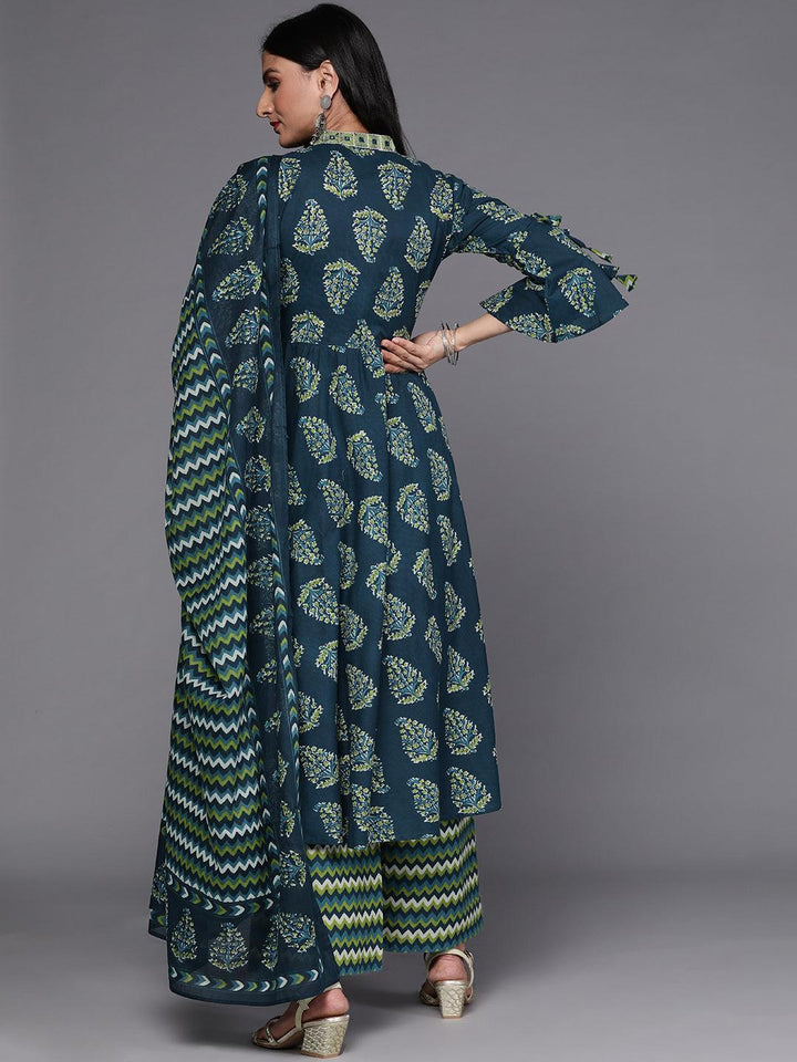 Blue Printed Cotton Suit Set - ShopLibas