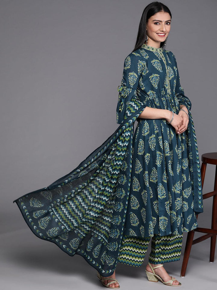 Blue Printed Cotton Suit Set - ShopLibas