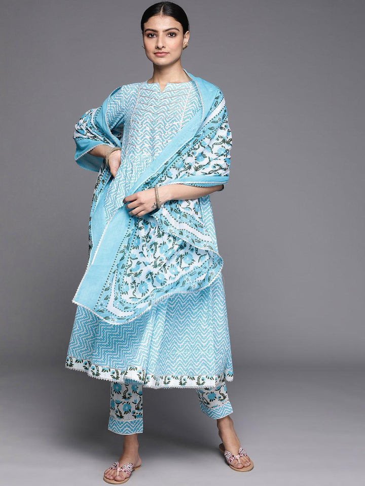 Blue Printed Cotton Suit Set - ShopLibas