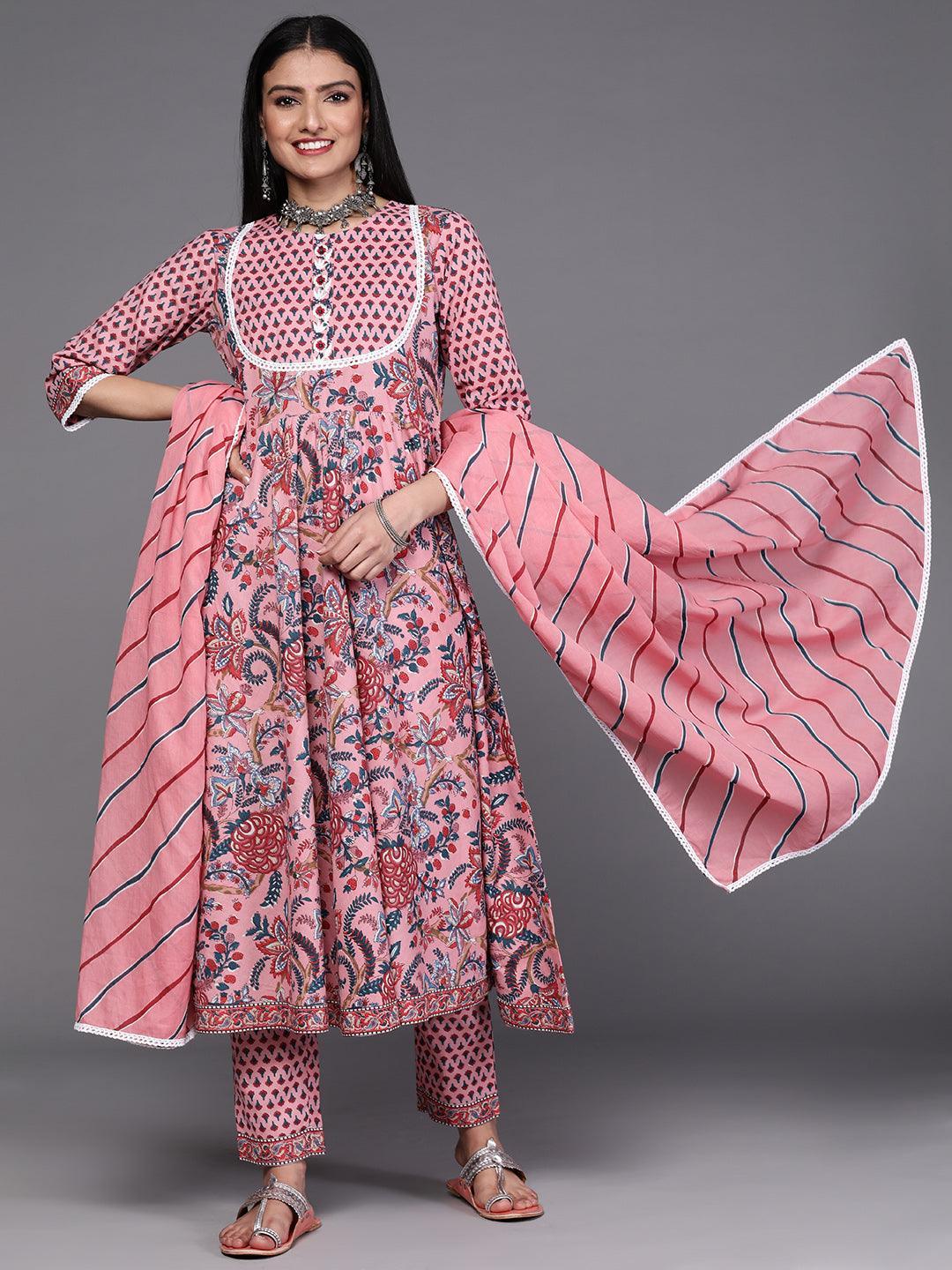 Pink Printed Cotton Suit Set