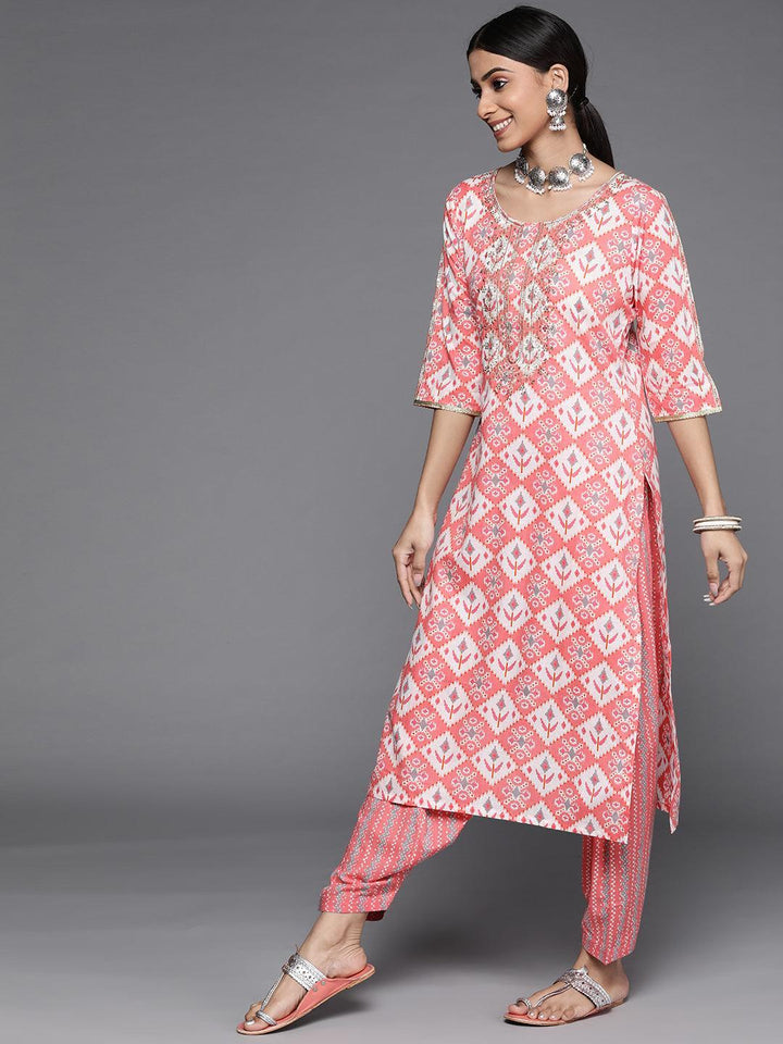 Pink Printed Cotton Suit Set - ShopLibas