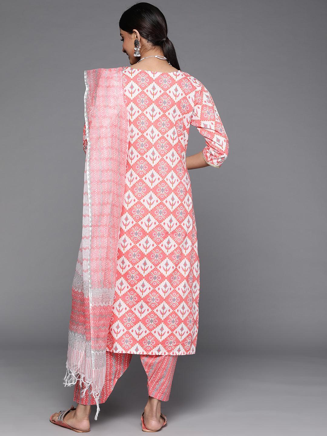 Pink Printed Cotton Suit Set