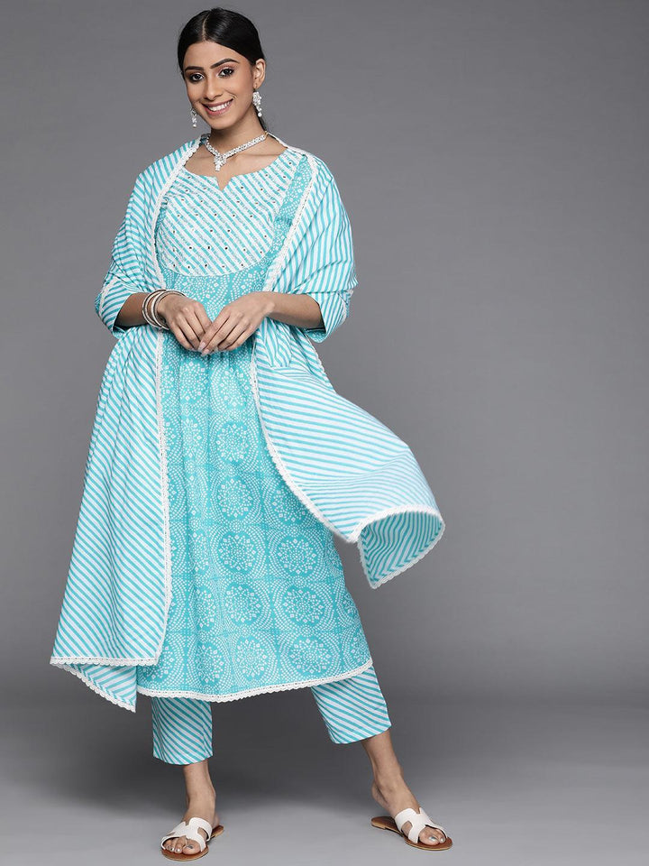 Blue Printed Cotton Suit Set - ShopLibas