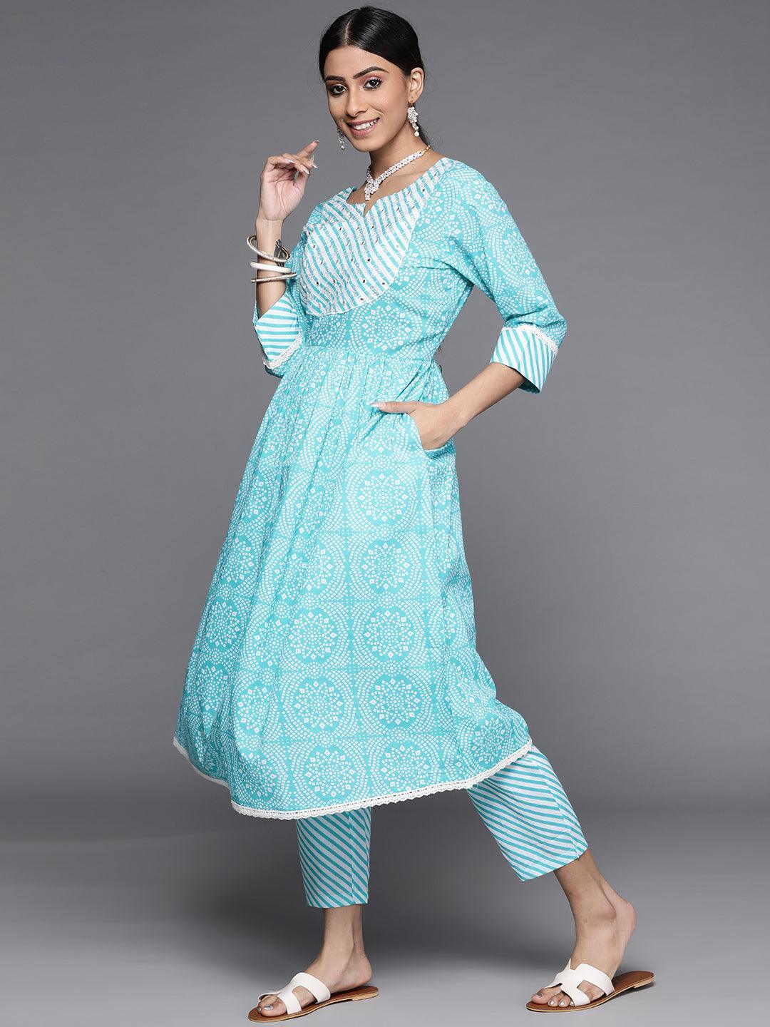 Blue Printed Cotton Suit Set