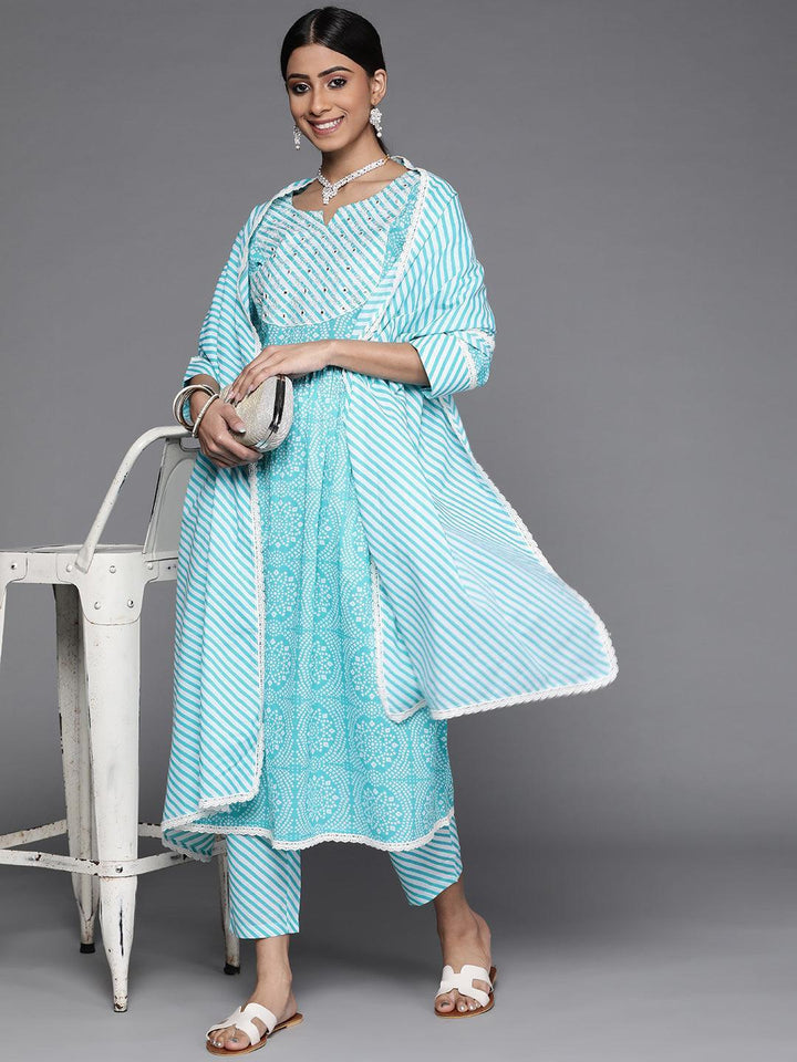 Blue Printed Cotton Suit Set - ShopLibas