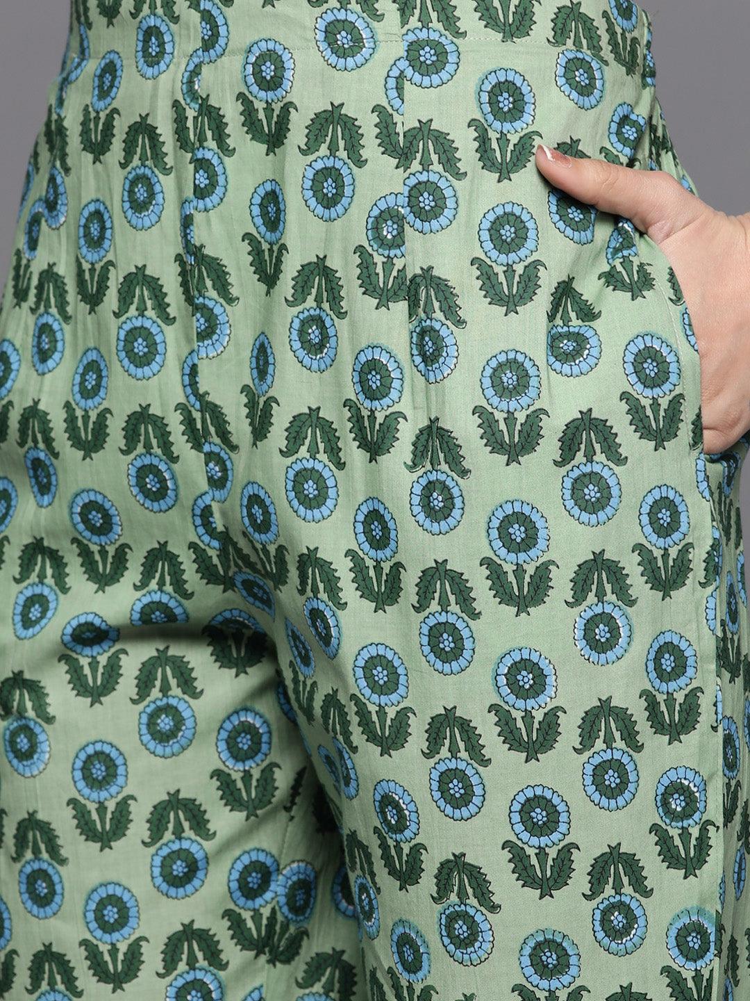 Green Printed Cotton Suit Set