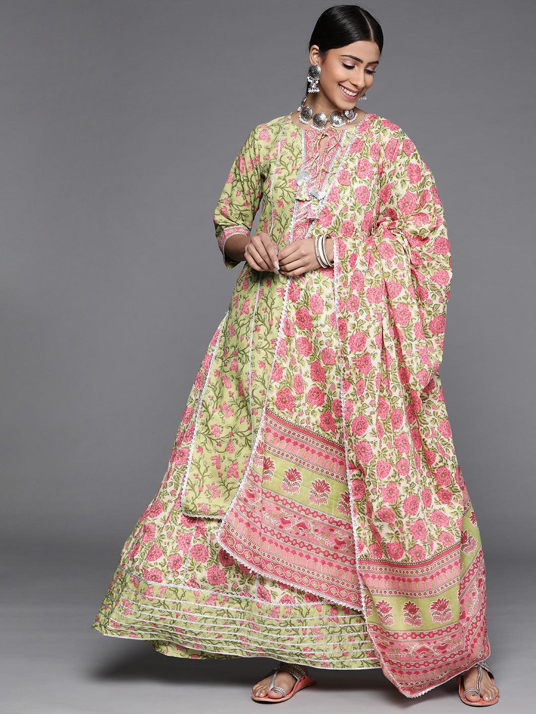 Green Printed Cotton Suit Set