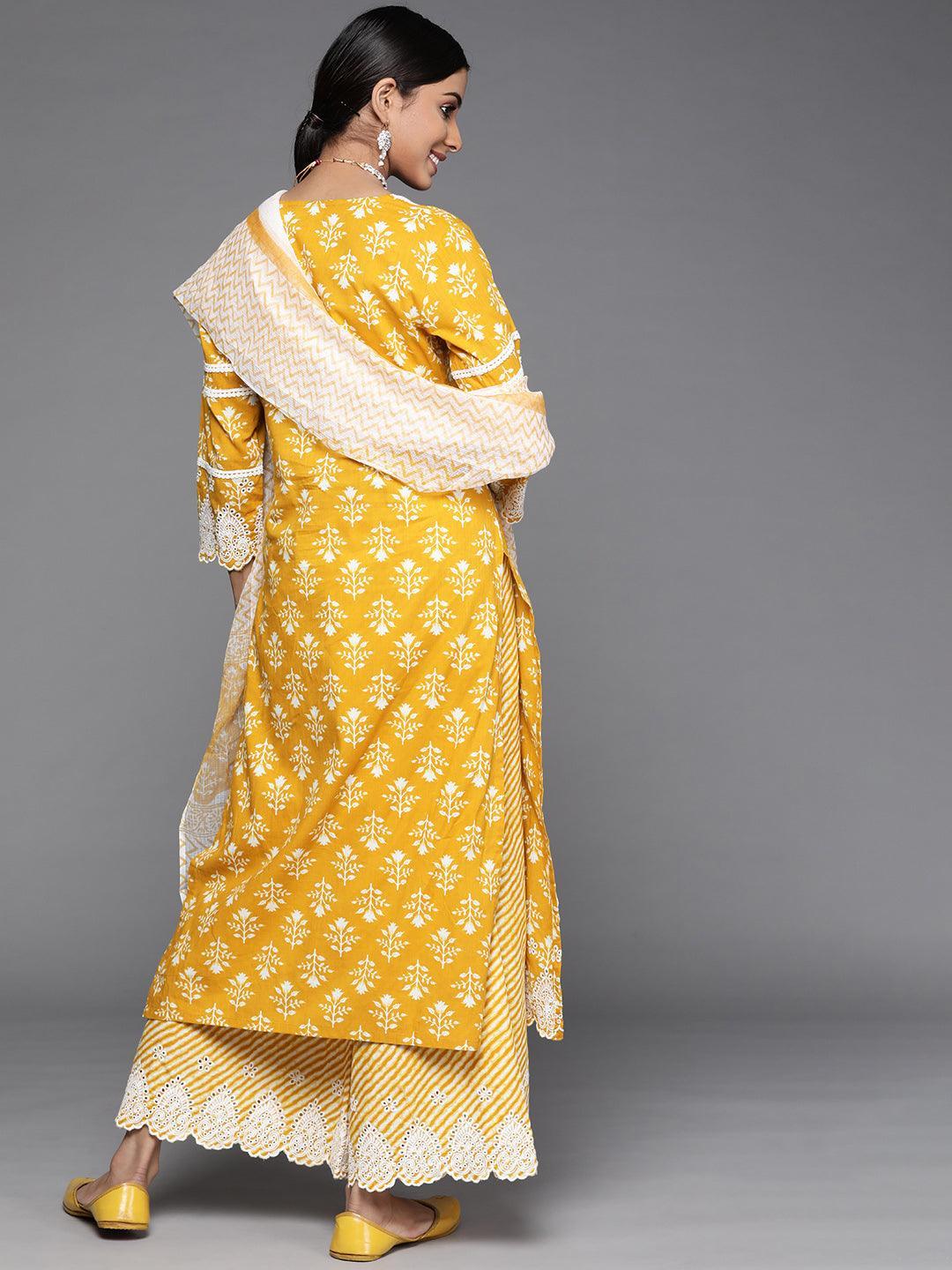 Yellow Printed Cotton Suit Set