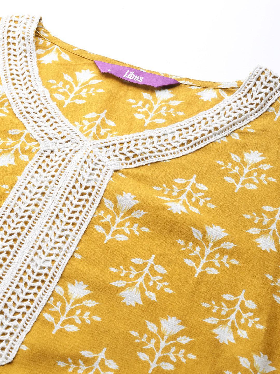 Yellow Printed Cotton Suit Set