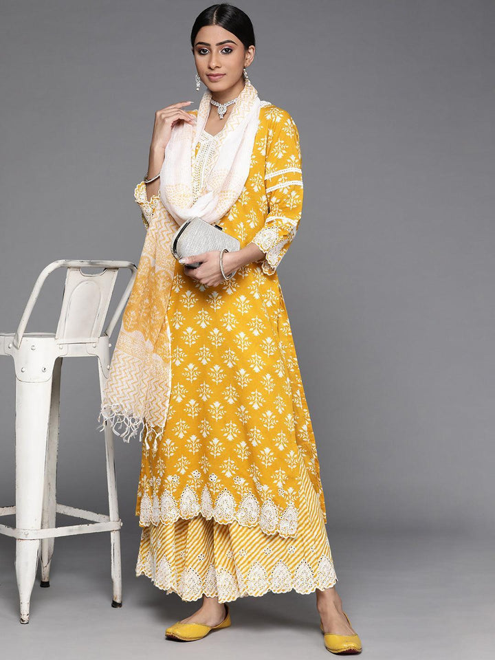 Yellow Printed Cotton Suit Set - ShopLibas