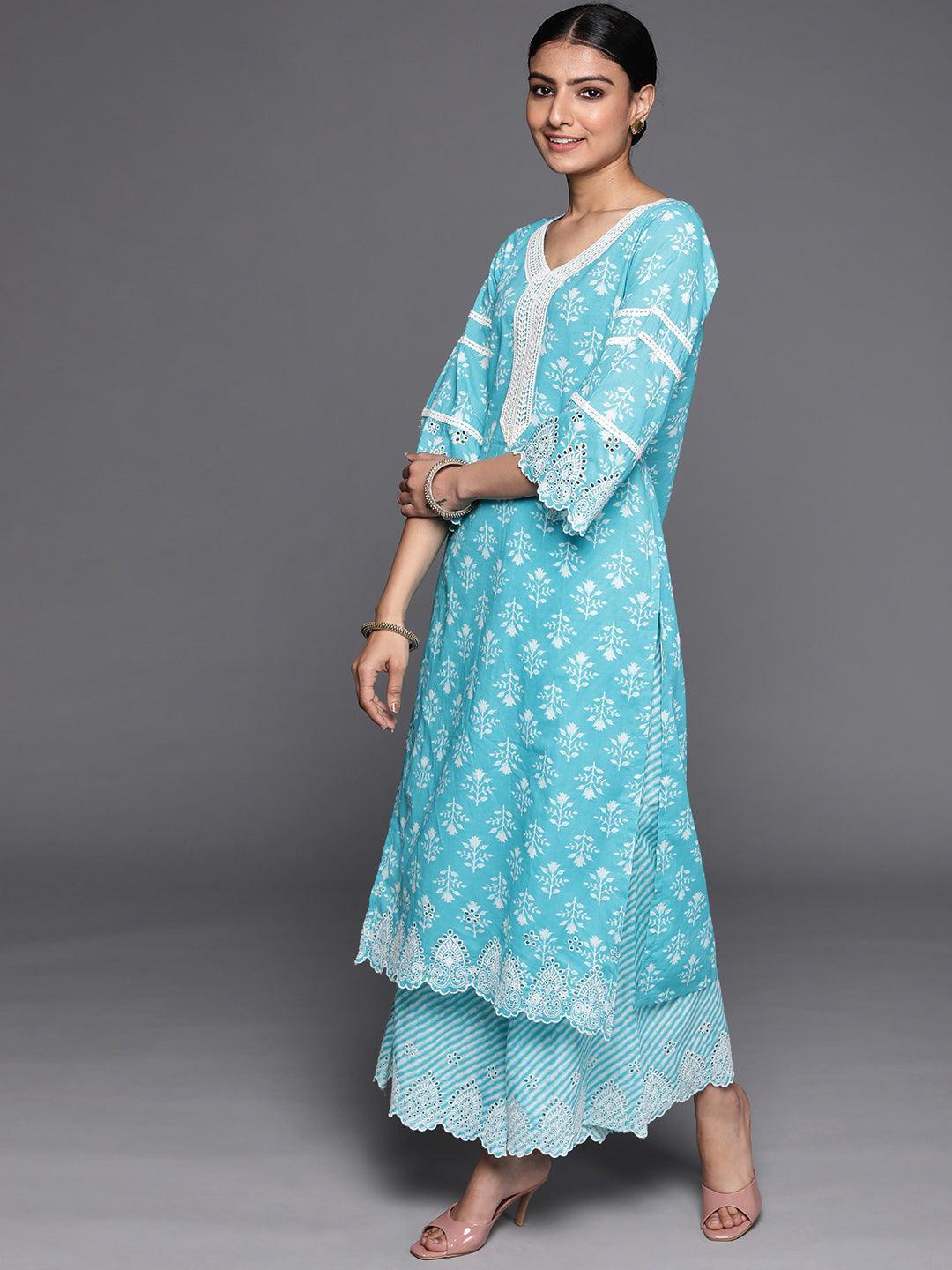 Blue Printed Cotton Suit Set