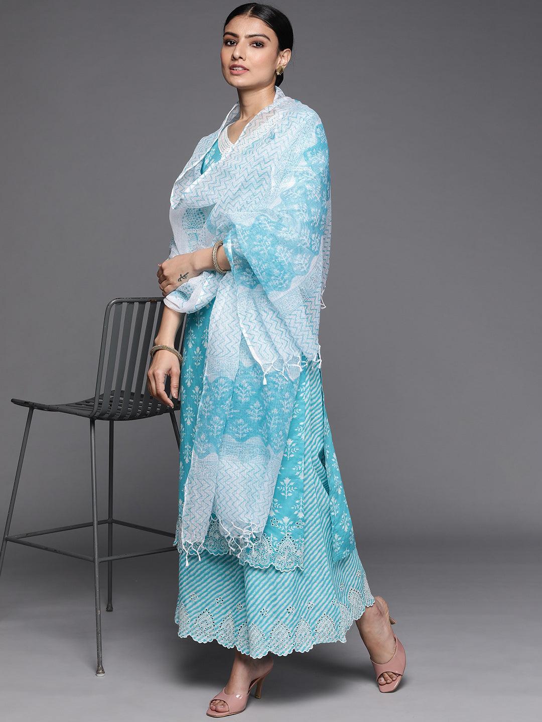 Blue Printed Cotton Suit Set