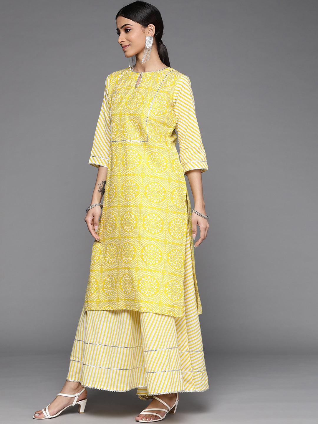 Yellow Printed Cotton Suit Set