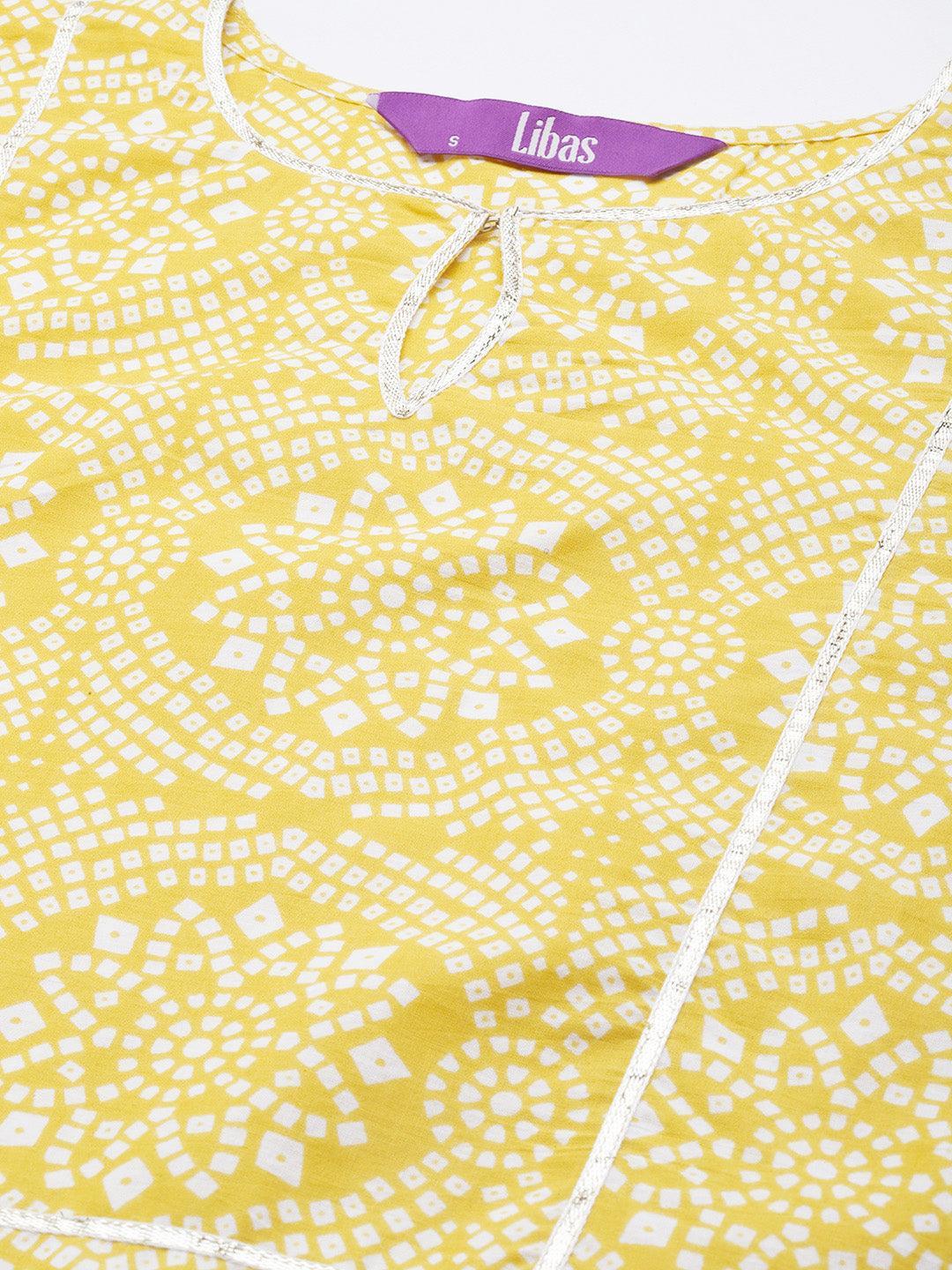 Yellow Printed Cotton Suit Set