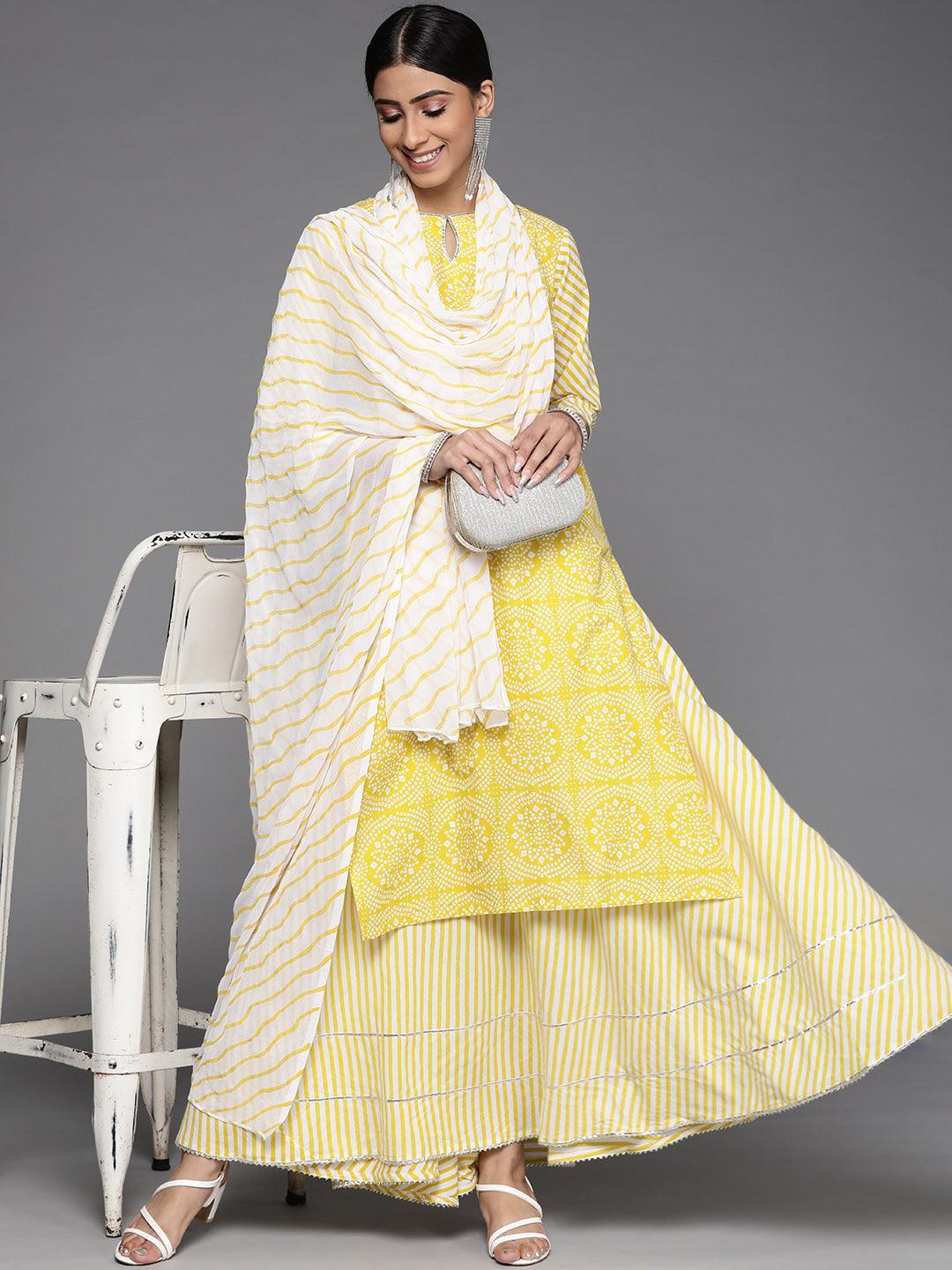 Yellow Printed Cotton Suit Set