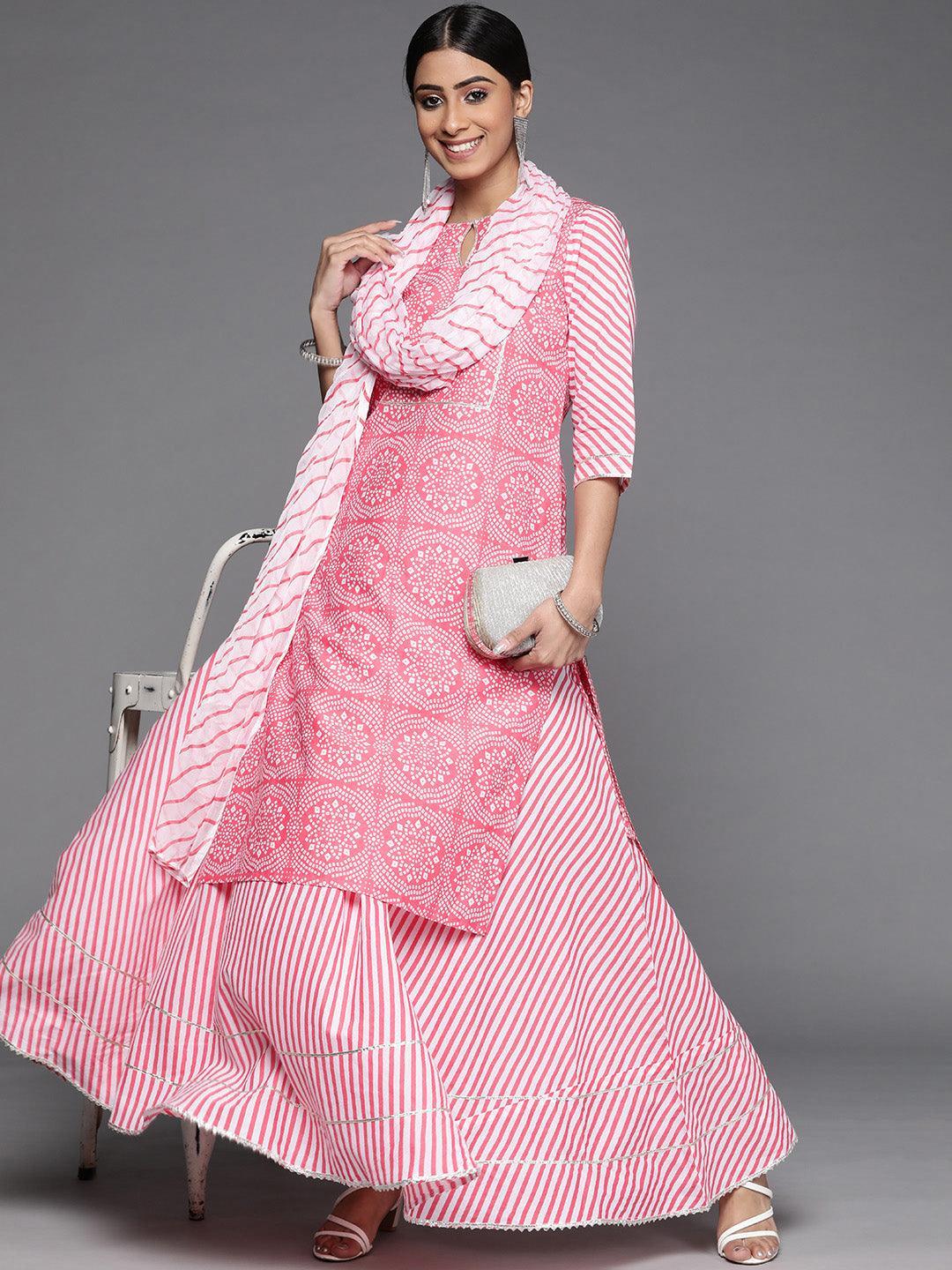 Pink Printed Cotton Suit Set