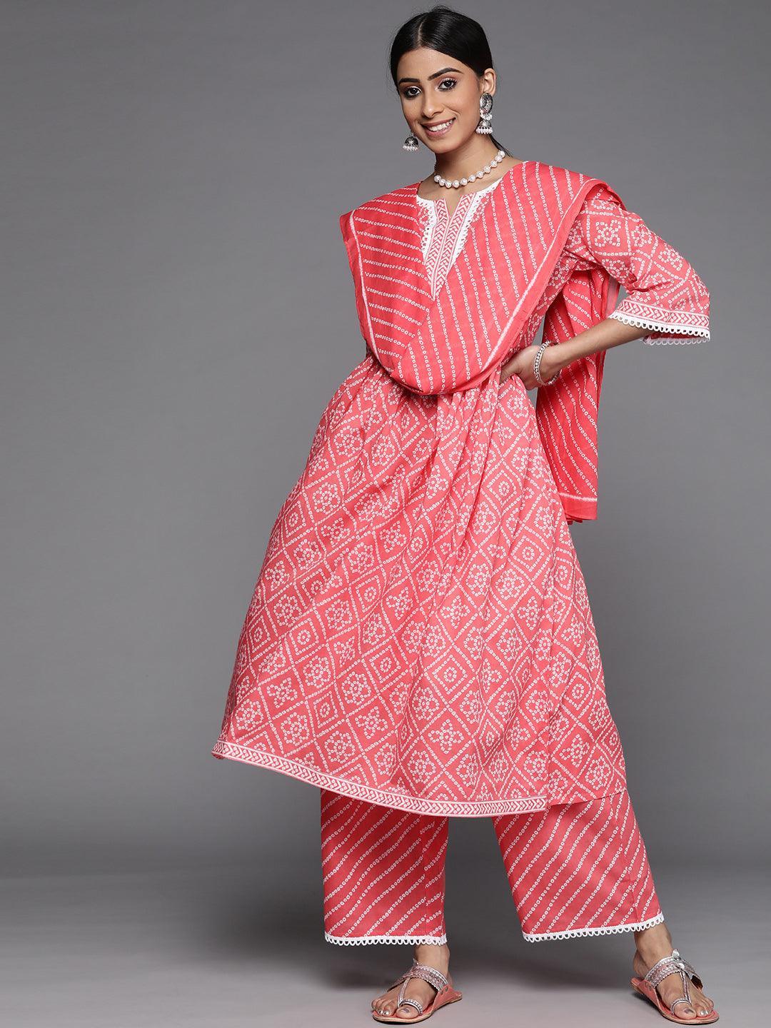 Coral Printed Cotton Suit Set