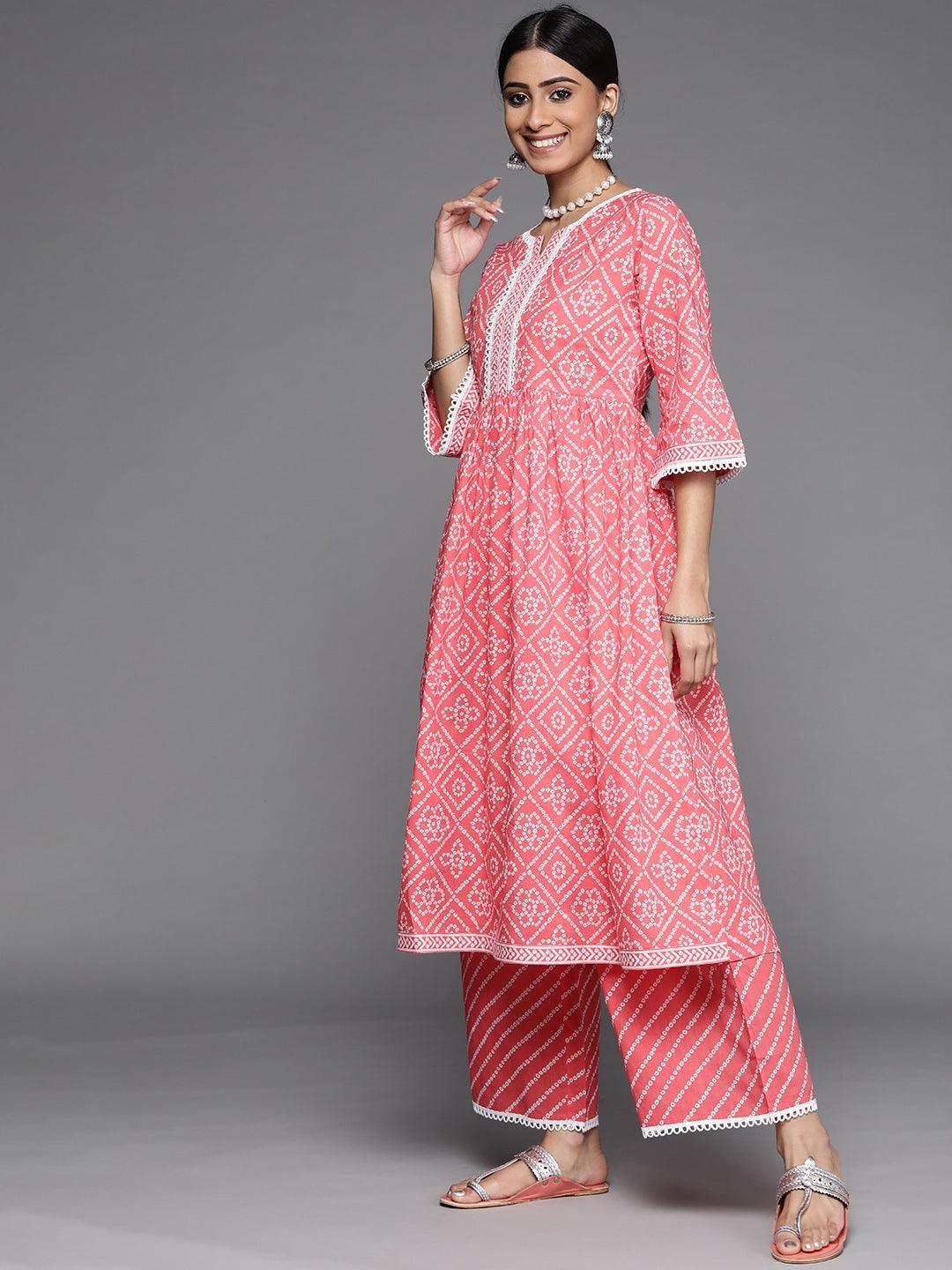 Coral Printed Cotton Suit Set