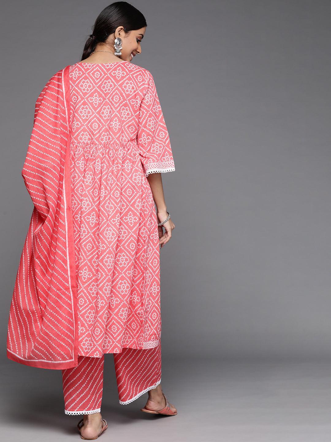 Coral Printed Cotton Suit Set