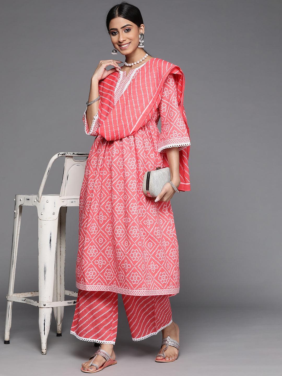 Coral Printed Cotton Suit Set