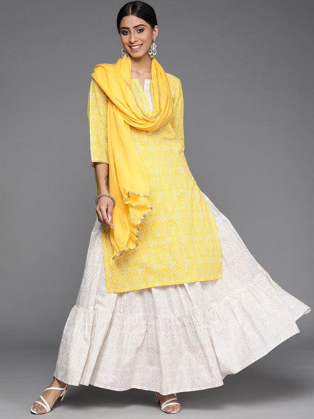 Yellow Printed Cotton Suit Set