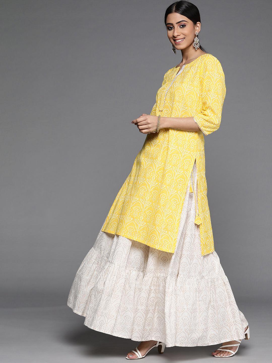 Yellow Printed Cotton Suit Set