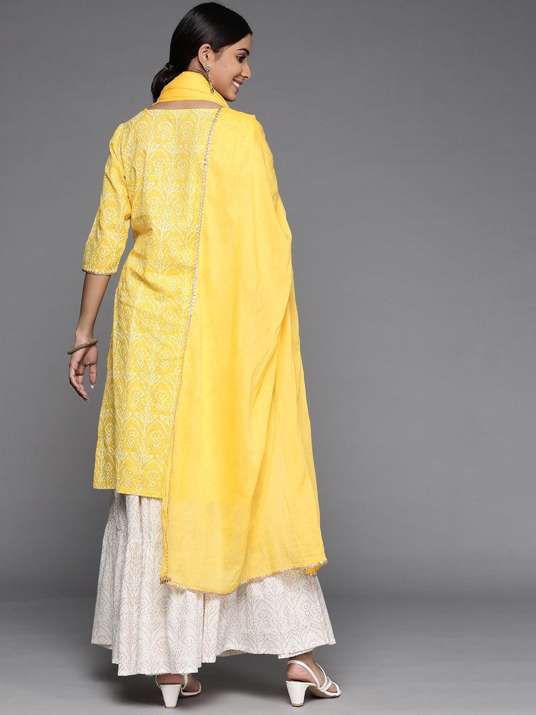 Yellow Printed Cotton Suit Set