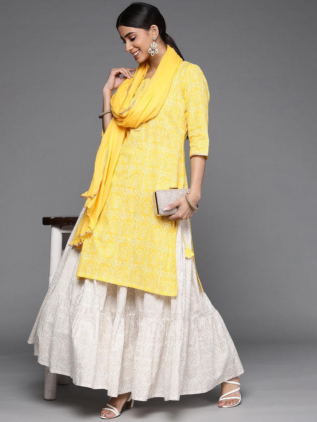 Yellow Printed Cotton Suit Set