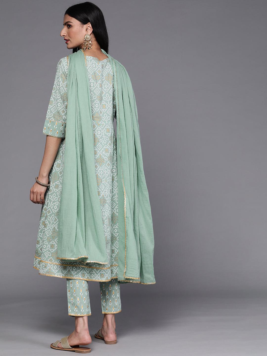 Green Printed Cotton Suit Set