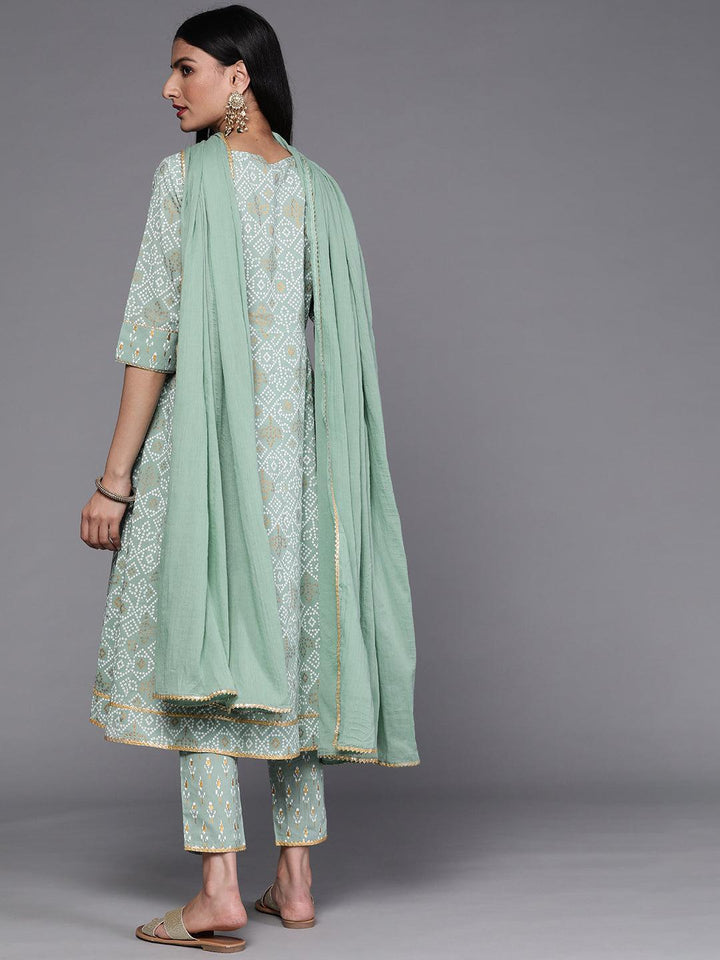 Green Printed Cotton Suit Set - ShopLibas