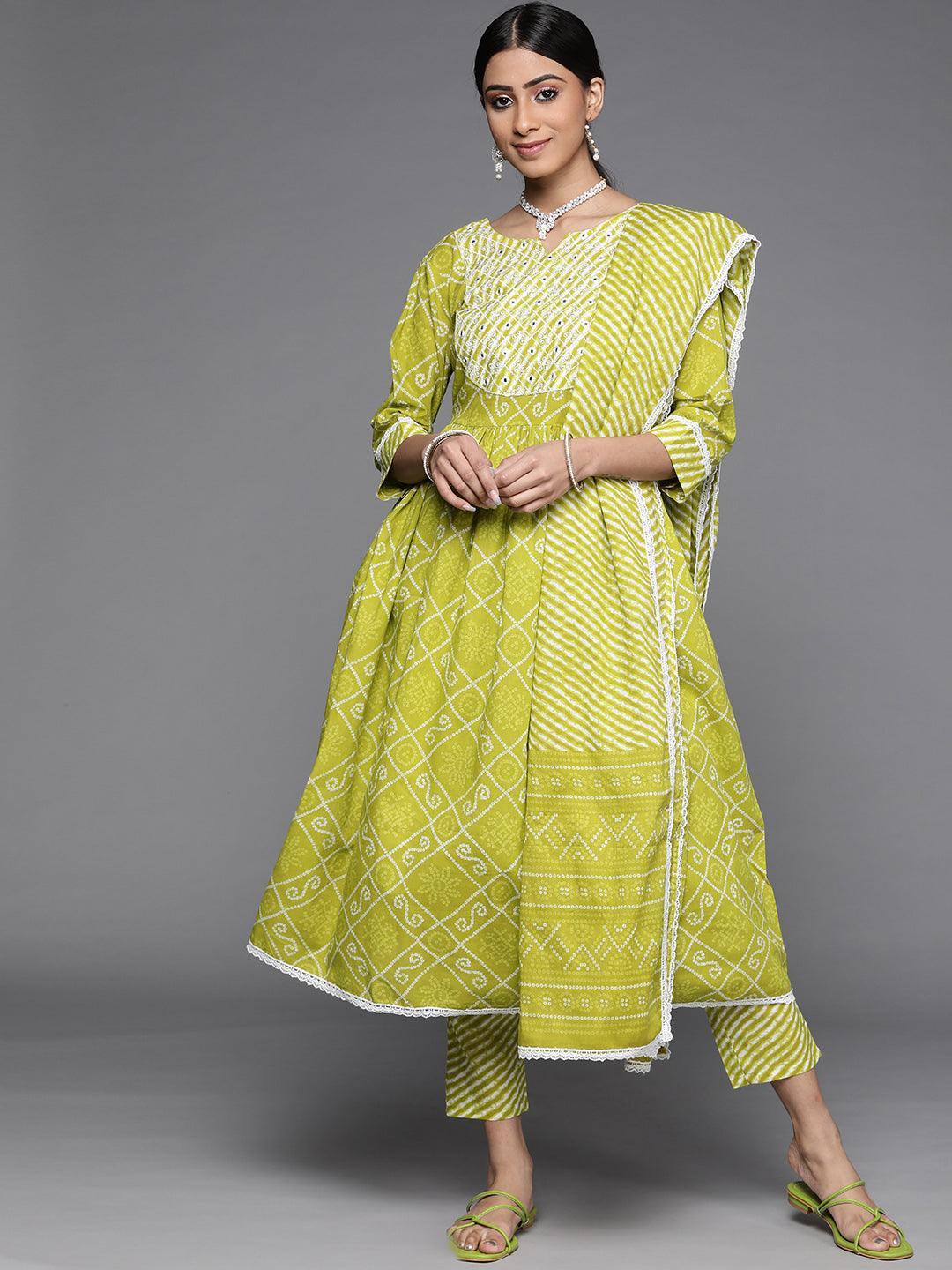 Green Printed Cotton Suit Set