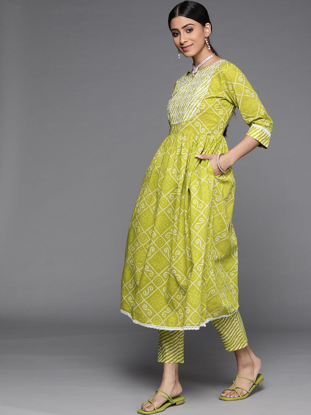 Green Printed Cotton Suit Set