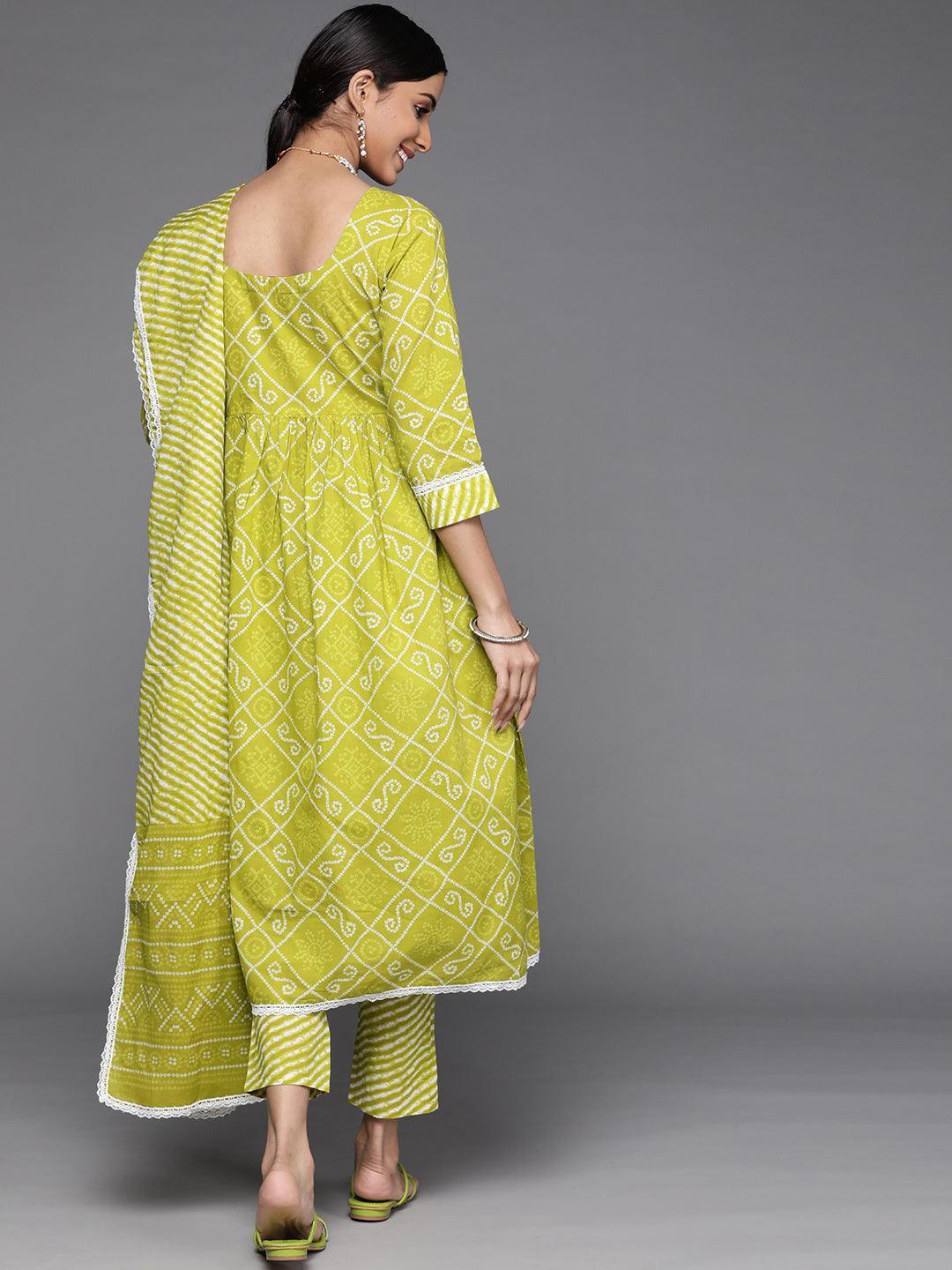 Green Printed Cotton Suit Set