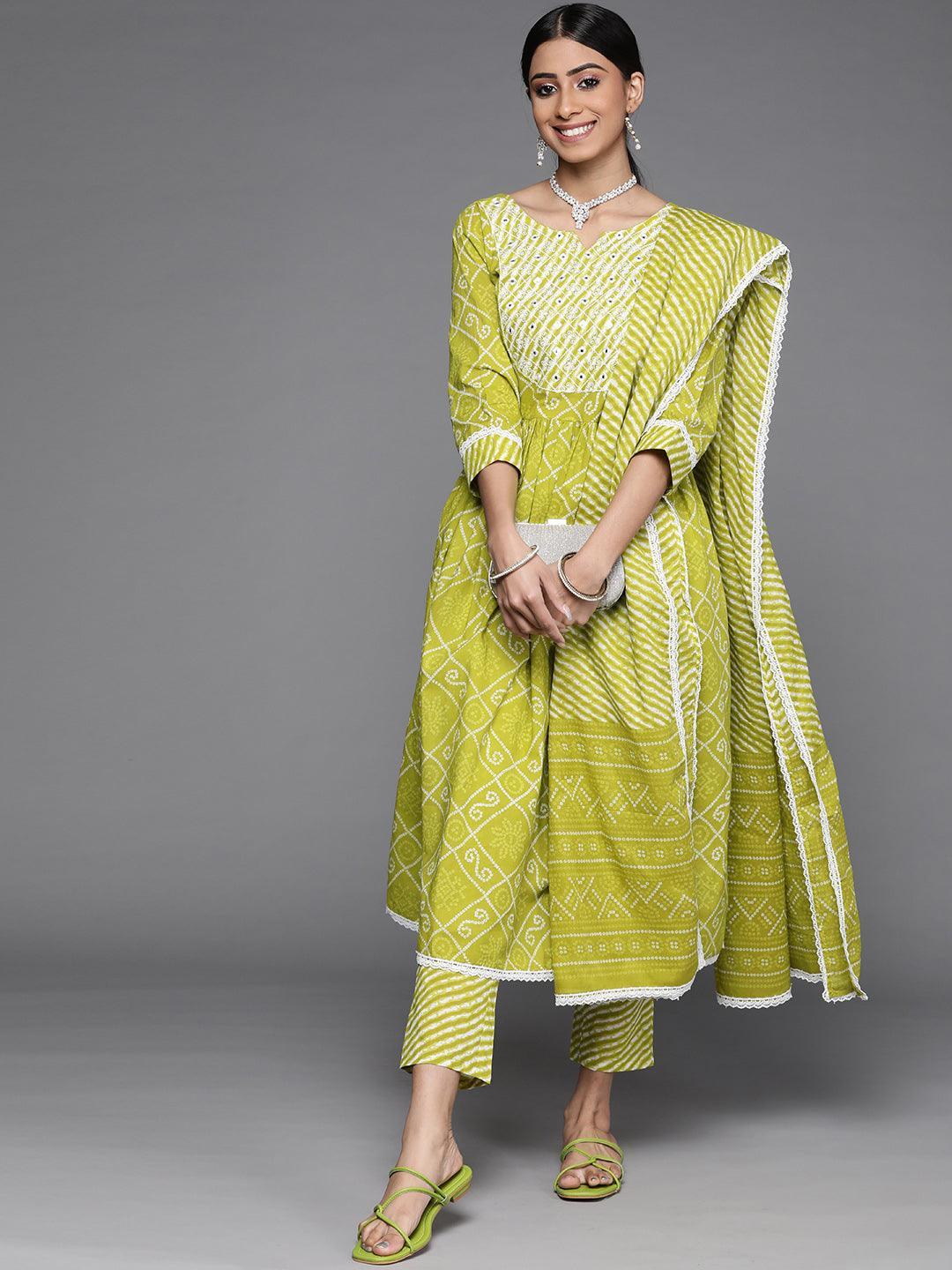 Green Printed Cotton Suit Set