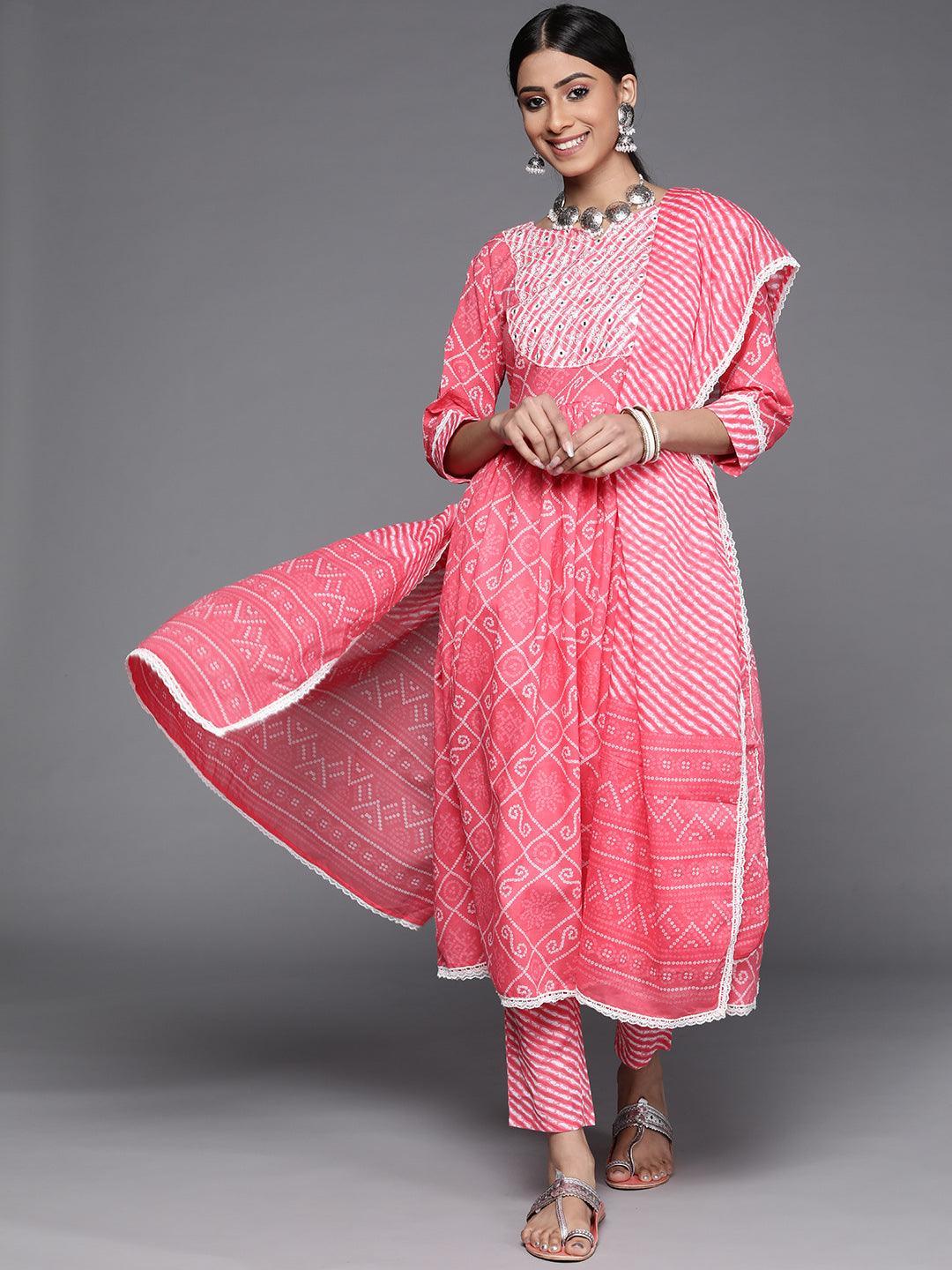 Pink Printed Cotton Suit Set