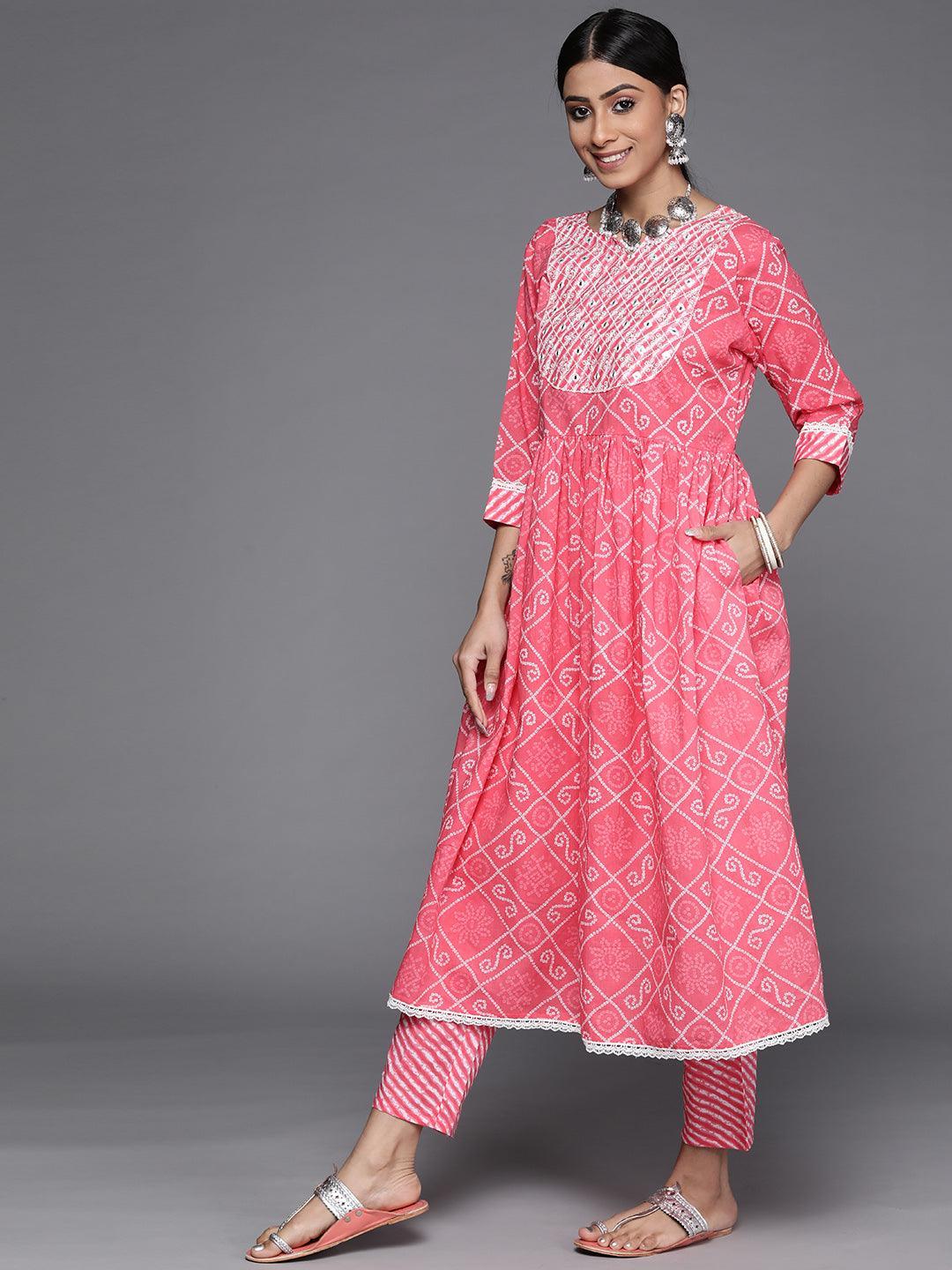 Pink Printed Cotton Suit Set