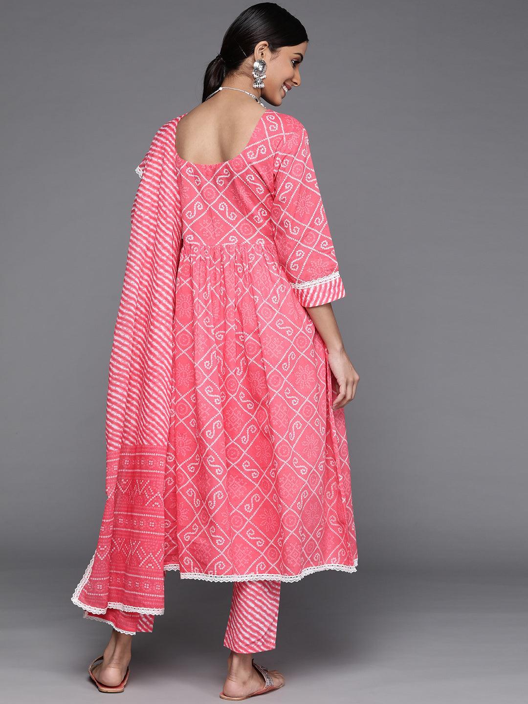 Pink Printed Cotton Suit Set