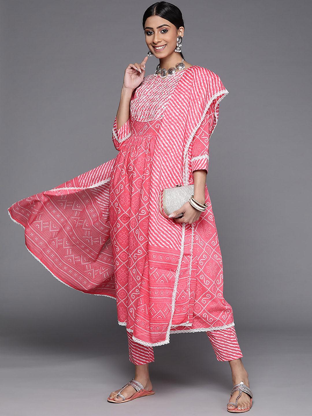 Pink Printed Cotton Suit Set