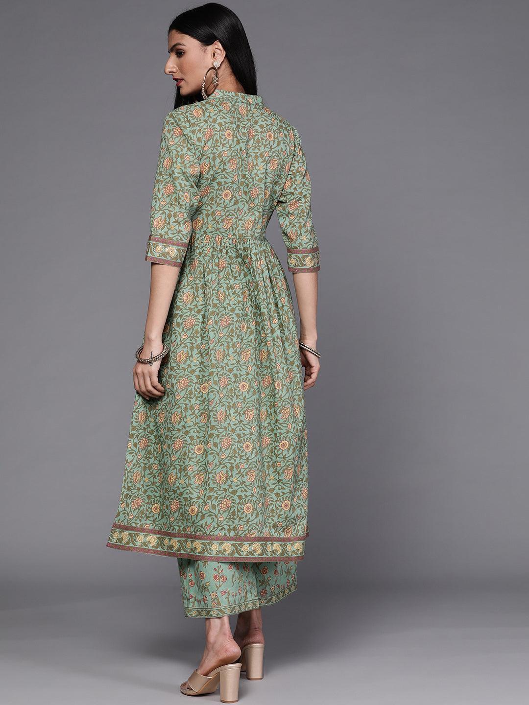 Green Printed Cotton Kurta Set