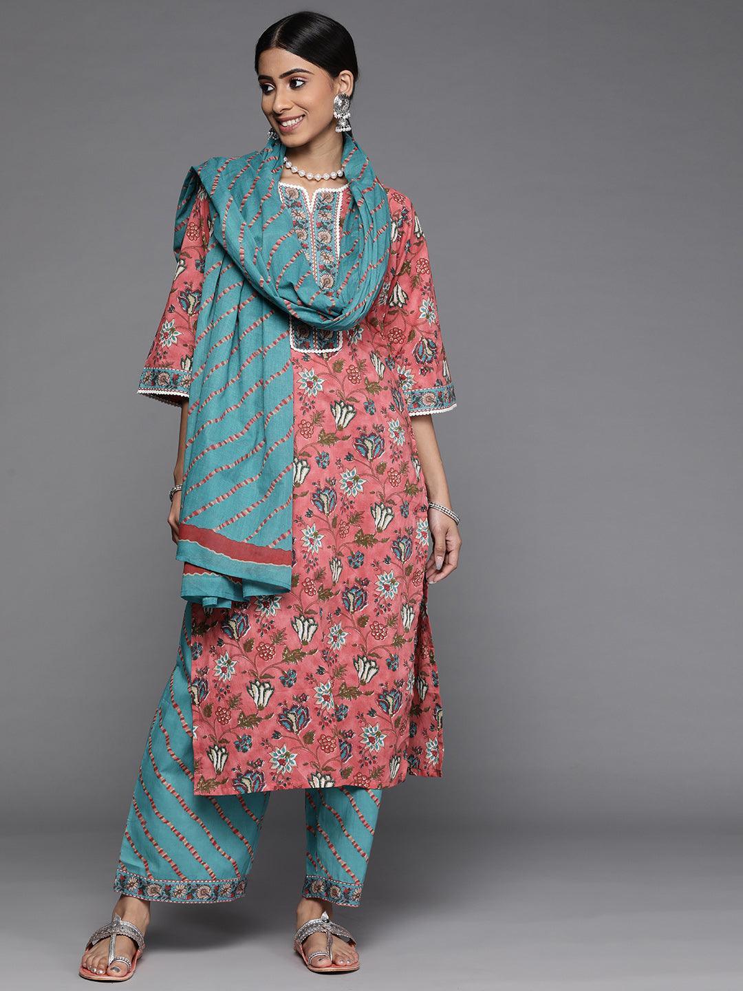 Coral Printed Cotton Suit Set - ShopLibas