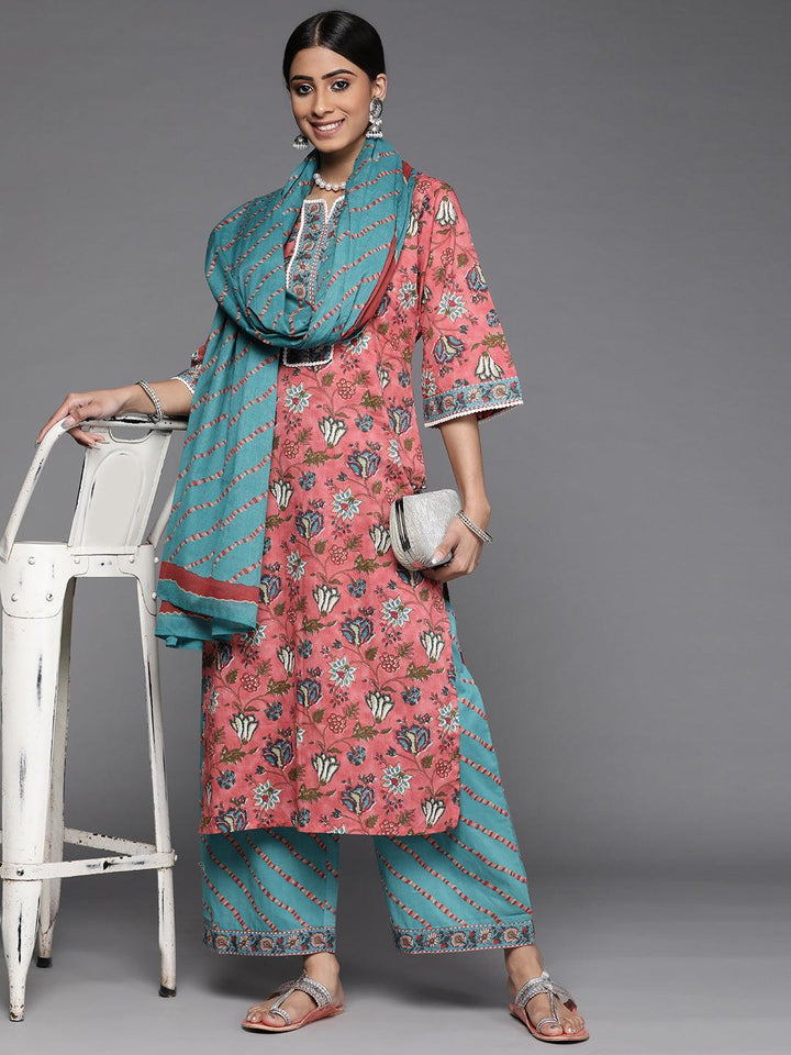 Coral Printed Cotton Suit Set - ShopLibas