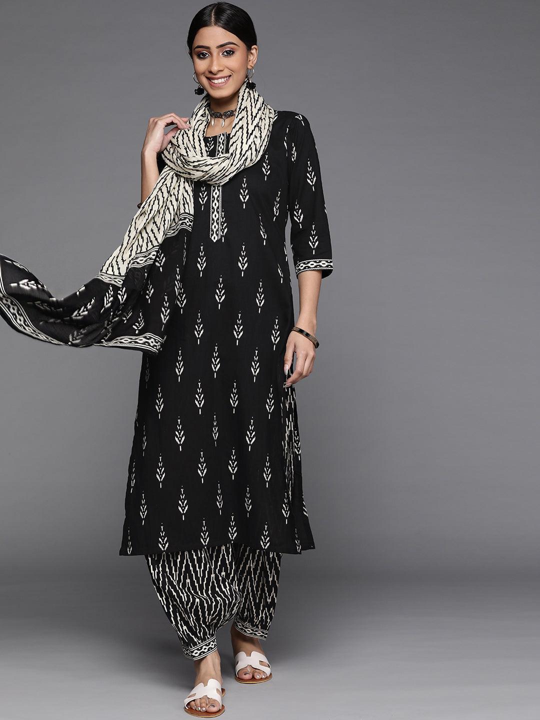 Black Printed Cotton Suit Set