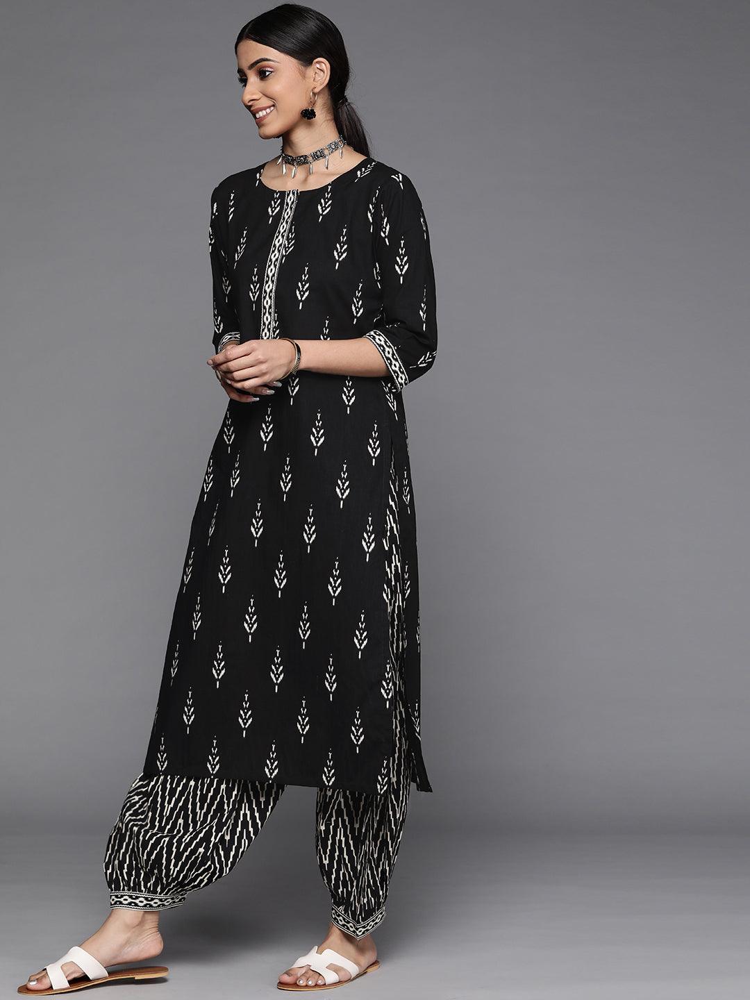 Black Printed Cotton Suit Set