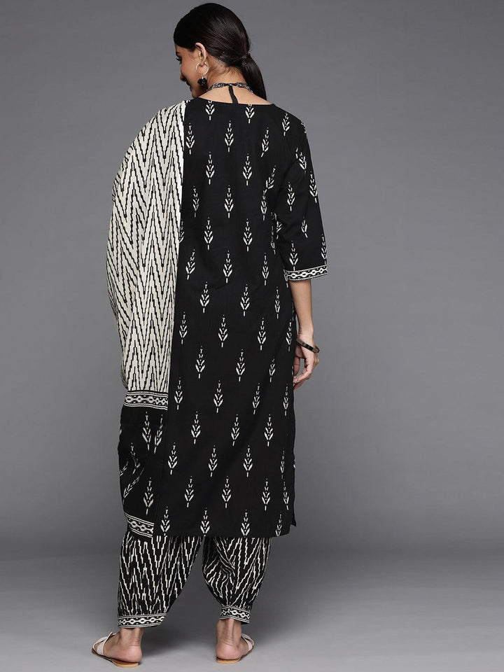 Black Printed Cotton Suit Set - ShopLibas