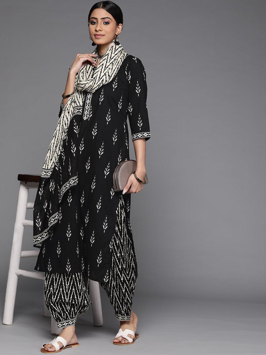 Black Printed Cotton Suit Set