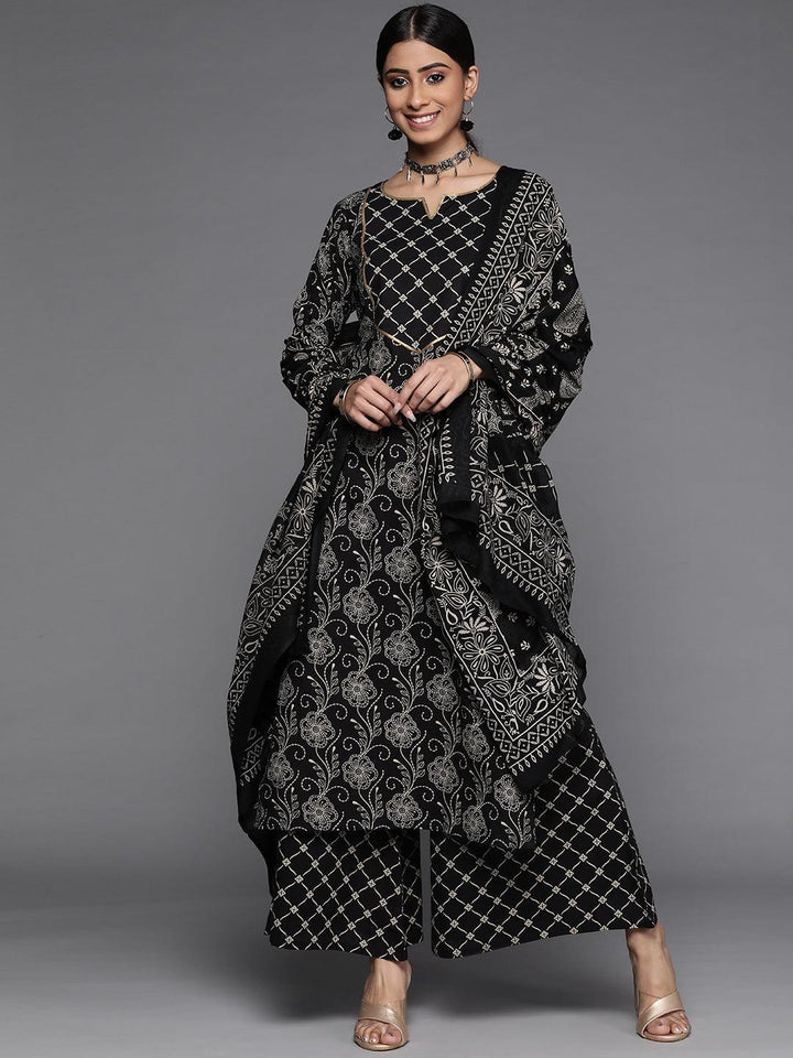 Black Printed Cotton Suit Set - ShopLibas