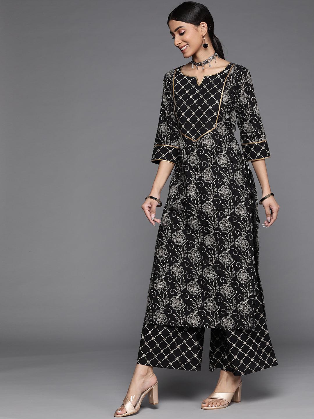 Black Printed Cotton Suit Set - ShopLibas