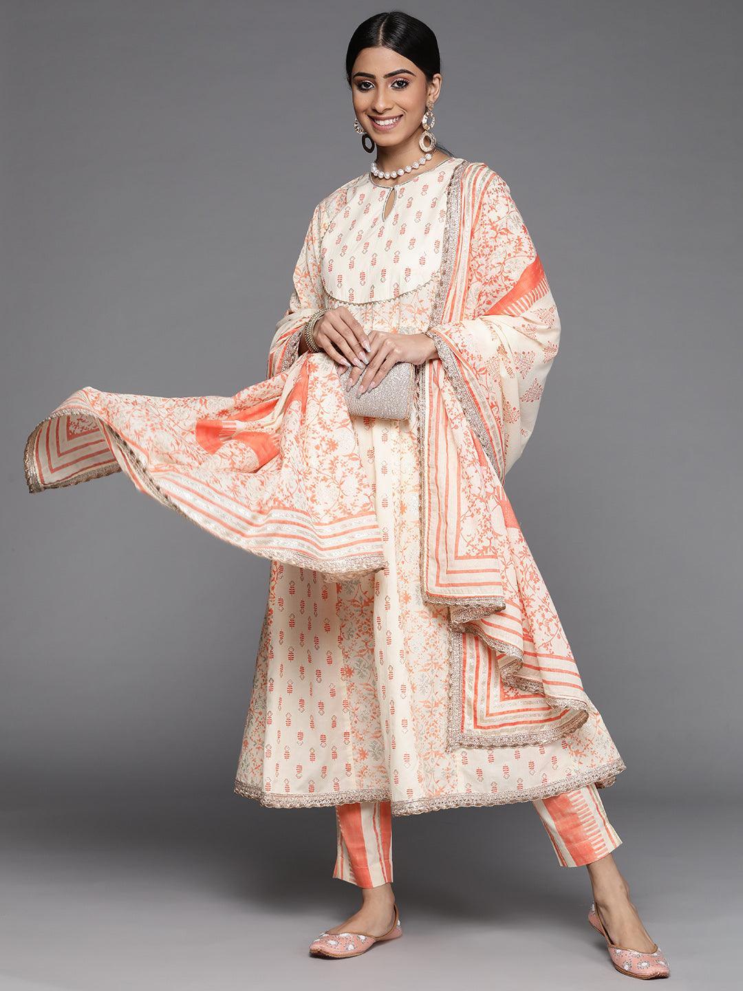 Orange Printed Cotton Suit Set - ShopLibas