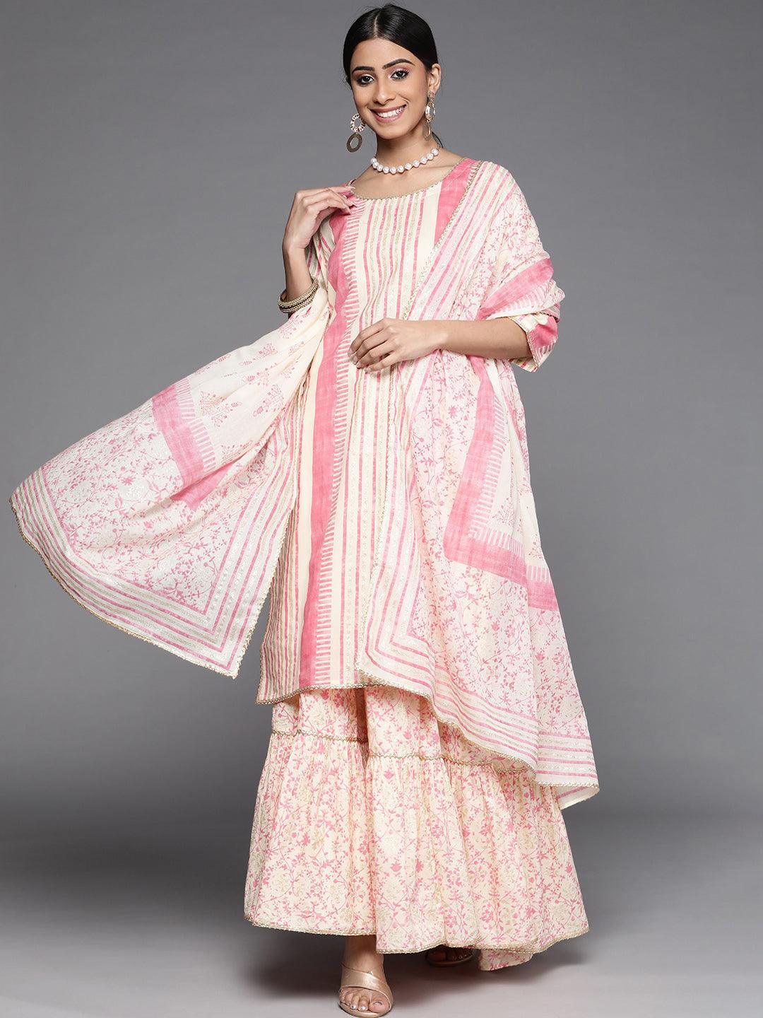 Pink Printed Cotton Suit Set